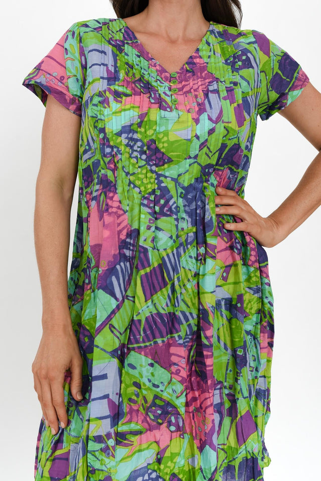 Sabina Turquoise Leaf Crinkle Cotton Dress image 7