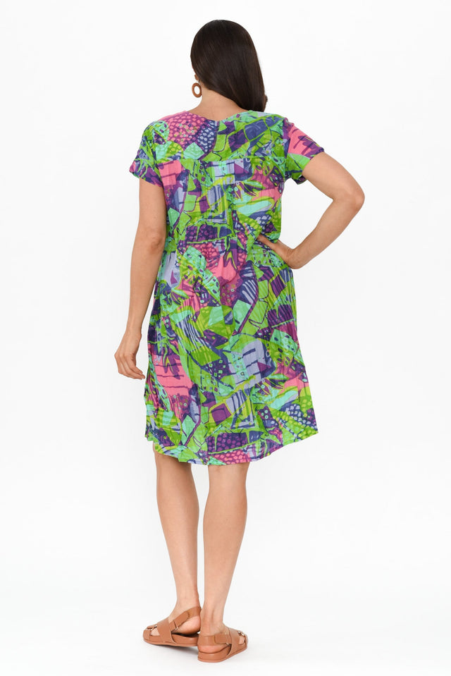 Sabina Turquoise Leaf Crinkle Cotton Dress image 6