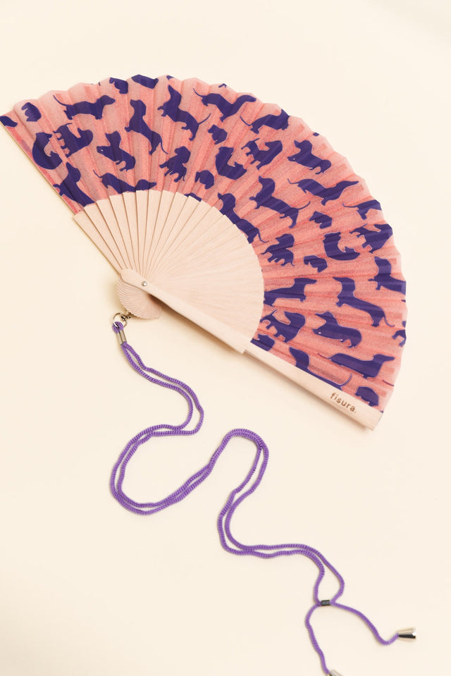 Sausage Dog Pink Hand Fan