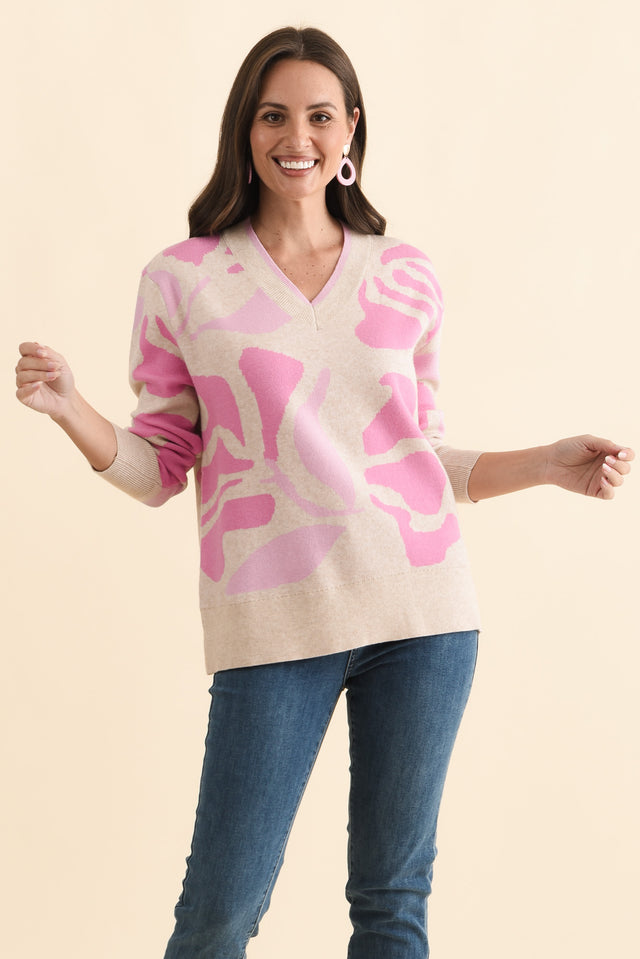 Swan Pink Flower Knit Sweater