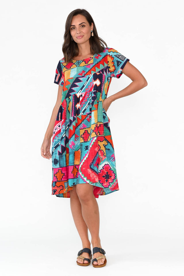 Zio Blue Abstract Organic Cotton Dress image 6