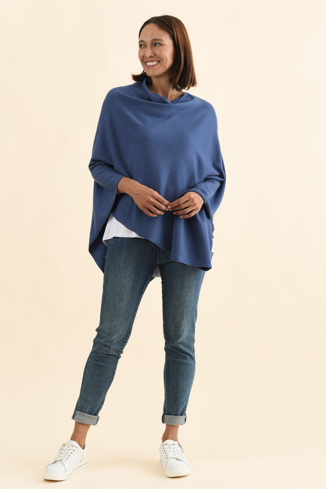 Amy Sea Blue Wool Blend Poncho image 8