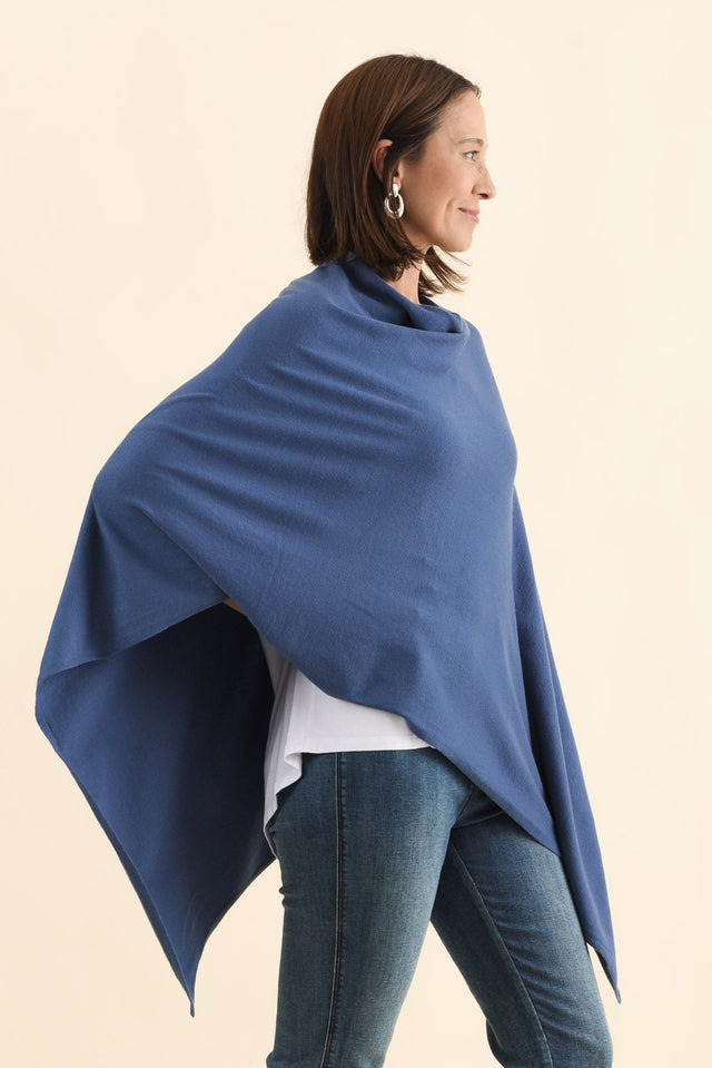 Amy Sea Blue Wool Blend Poncho image 4