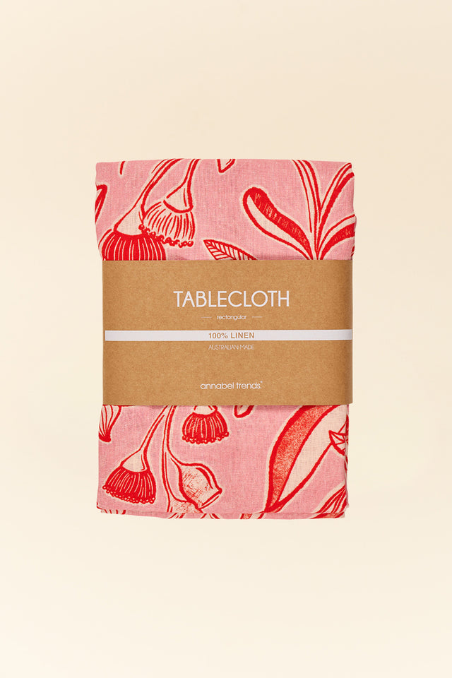 Red Trailing Natives Linen Tablecloth