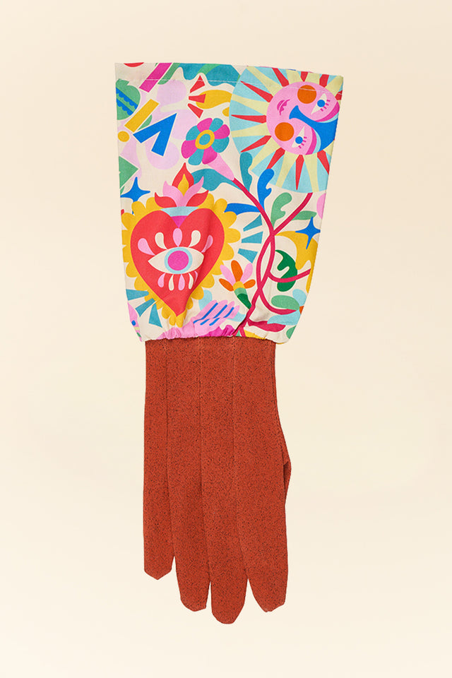 Red Fiesta Cotton Long Sleeve Garden Gloves