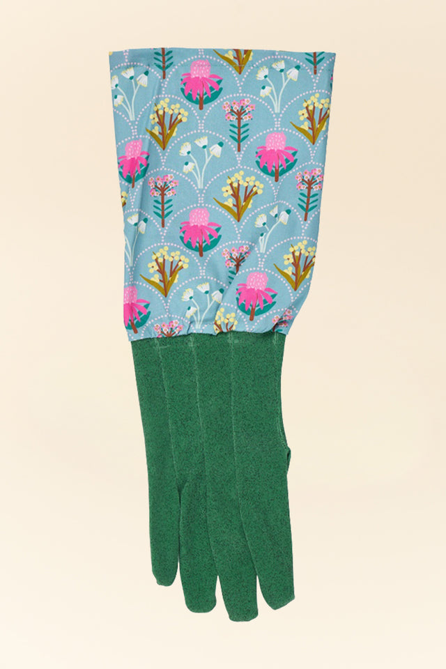 Green Wildflower Cotton Long Sleeve Garden Gloves
