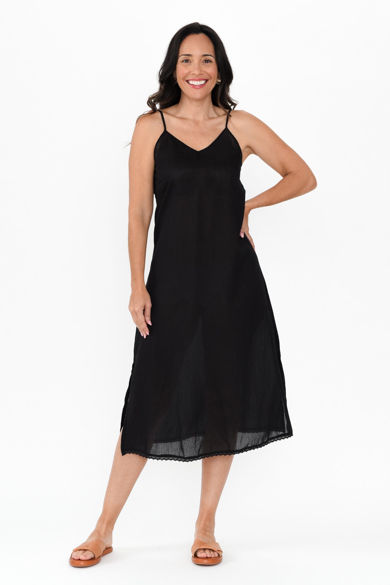 Black Cotton Maxi Slip Dress - Blue Bungalow USA Black Cotton Maxi Slip Dress - Blue Bungalow USA