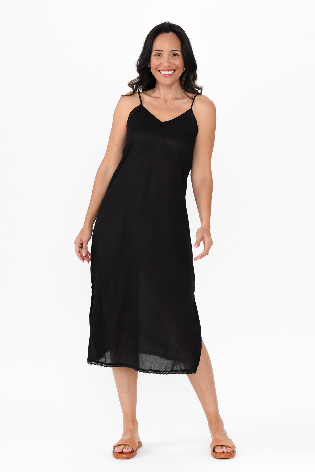 cotton black slip dress NAADAM Lightweight Brushed Cotton Slip Dress in Steel Gray