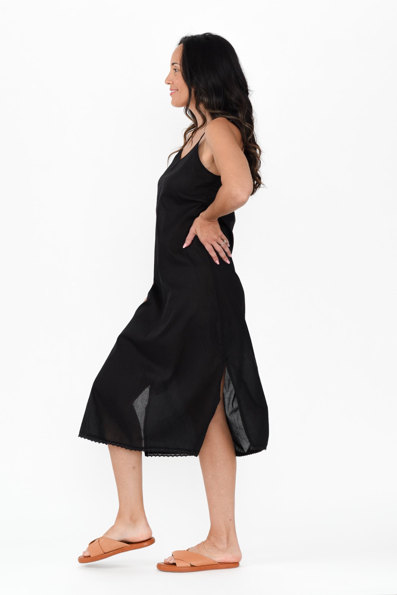 Black Cotton Maxi Slip Dress - Blue Bungalow USA Black Cotton Maxi Slip Dress - Blue Bungalow USA