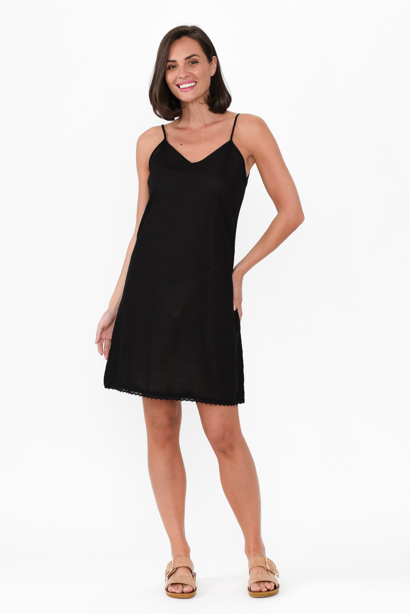 black cotton slip for under dress Sunspel Black Soft Minidress