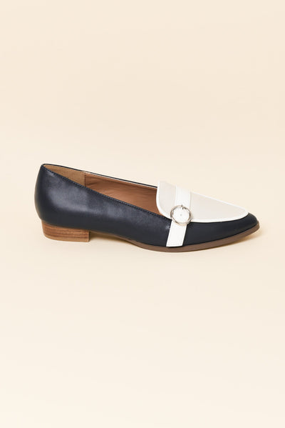 Boston Navy Contrast Leather Loafer