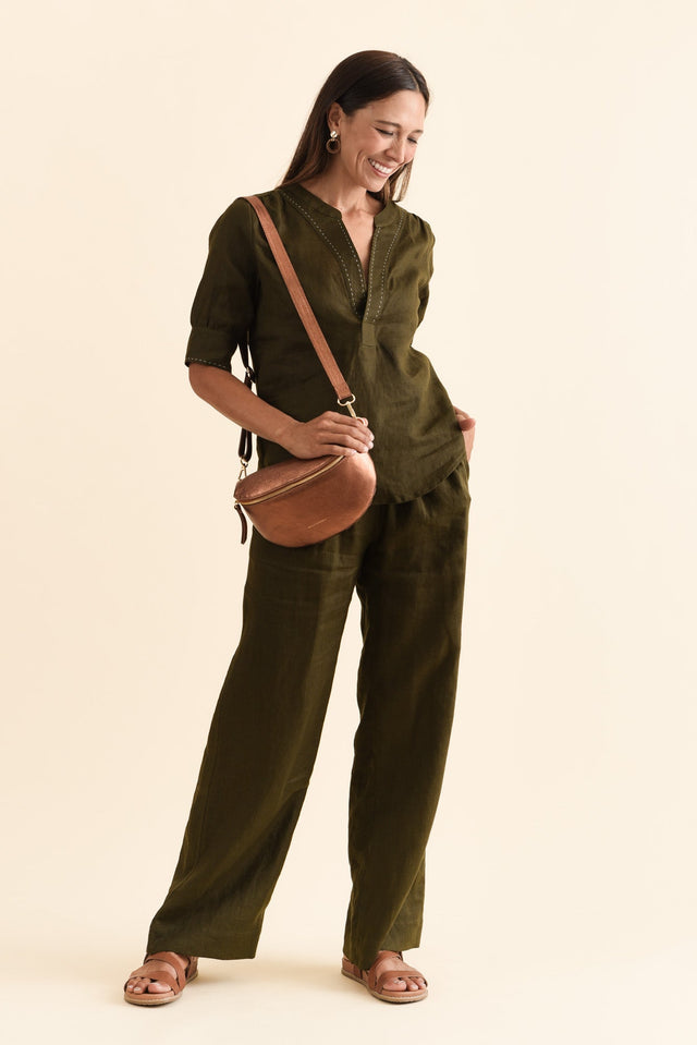Perry Khaki Linen Drawstring Pants banner image
