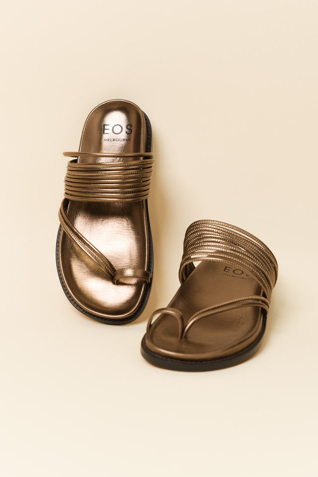 Carmelle Bronze Leather Strappy Slide
