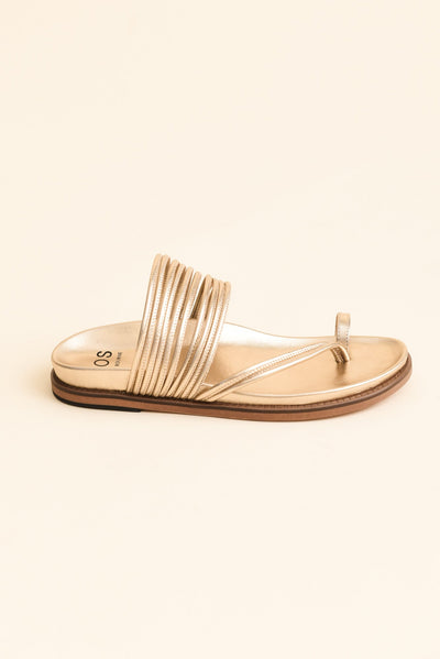 Carmelle Gold Leather Strappy Slide