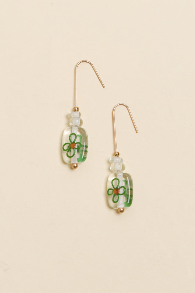 Celia Green Flower Glass Hook Earrings image 1