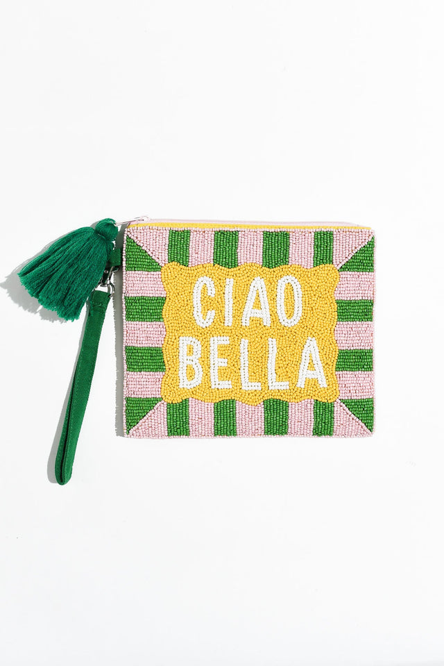 Ciao Green Stripe Beaded Clutch image 1