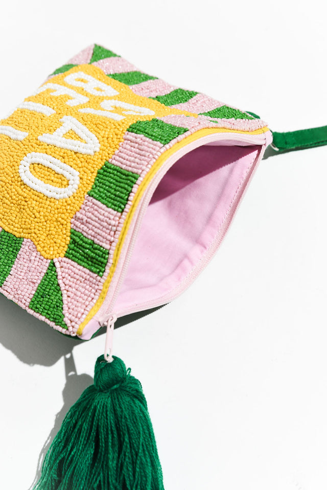 Ciao Green Stripe Beaded Clutch image 2