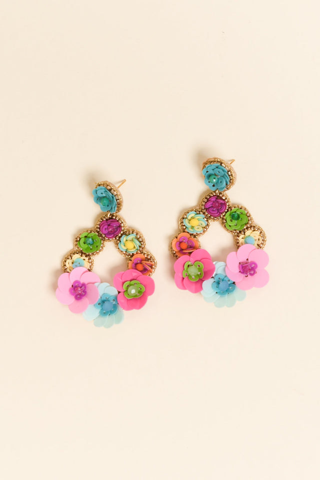 Cuddy Blue Flower Beaded Drop Earrings