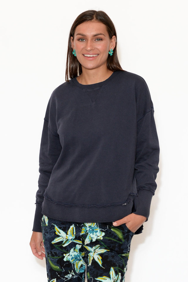 Delilah Navy Cotton Crewneck Sweatshirt image 1