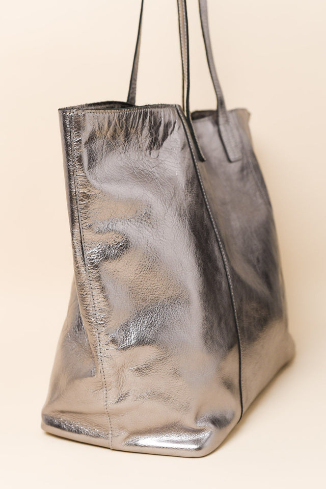 Elara Grey Metallic Tote Bag