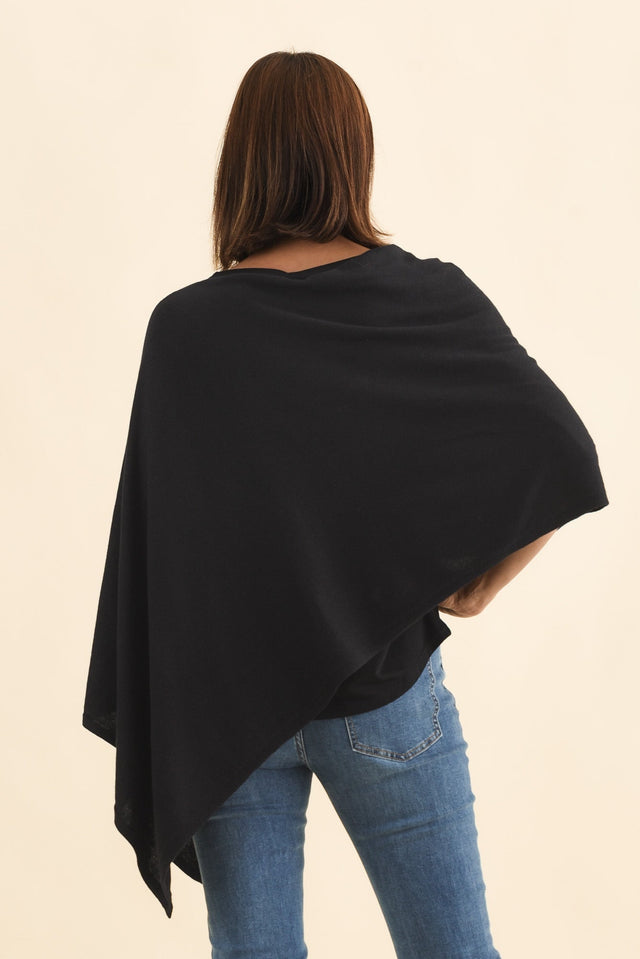 Elorie Black Cotton Cashmere Poncho image 4