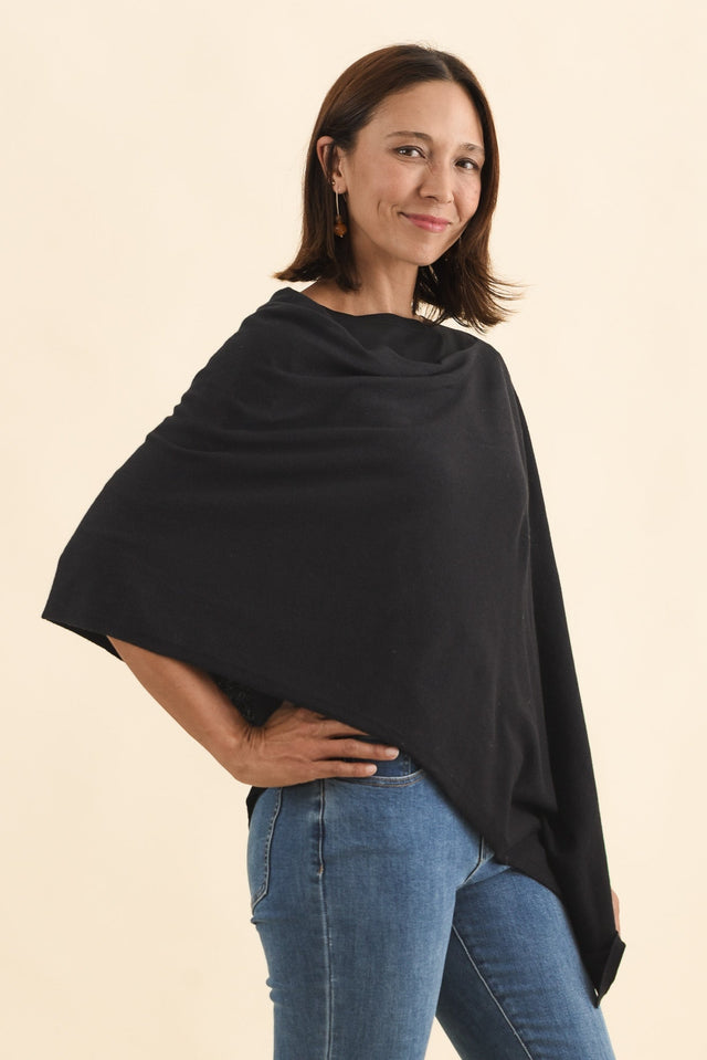 Elorie Black Cotton Cashmere Poncho image 3