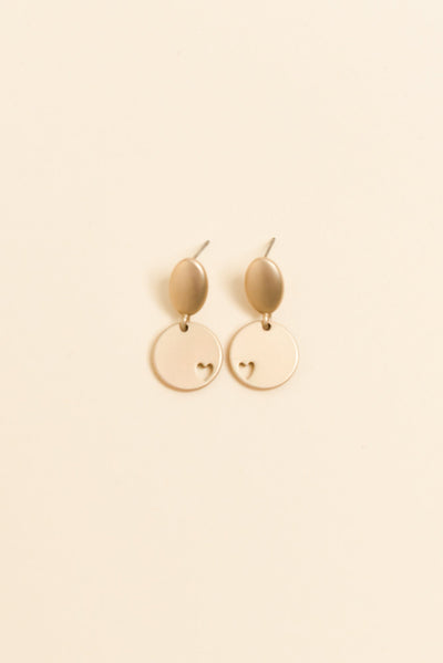 Elsa Gold Heart Disc Earrings
