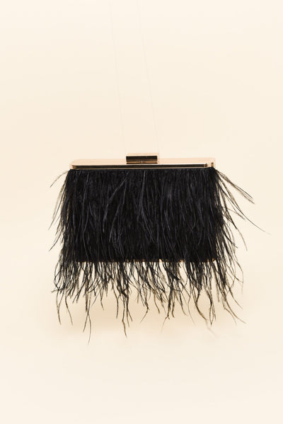 Estelle Black Feather Clutch