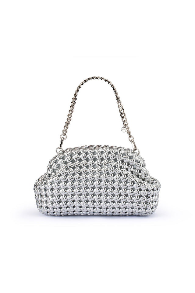 Everly Silver Woven Clutch