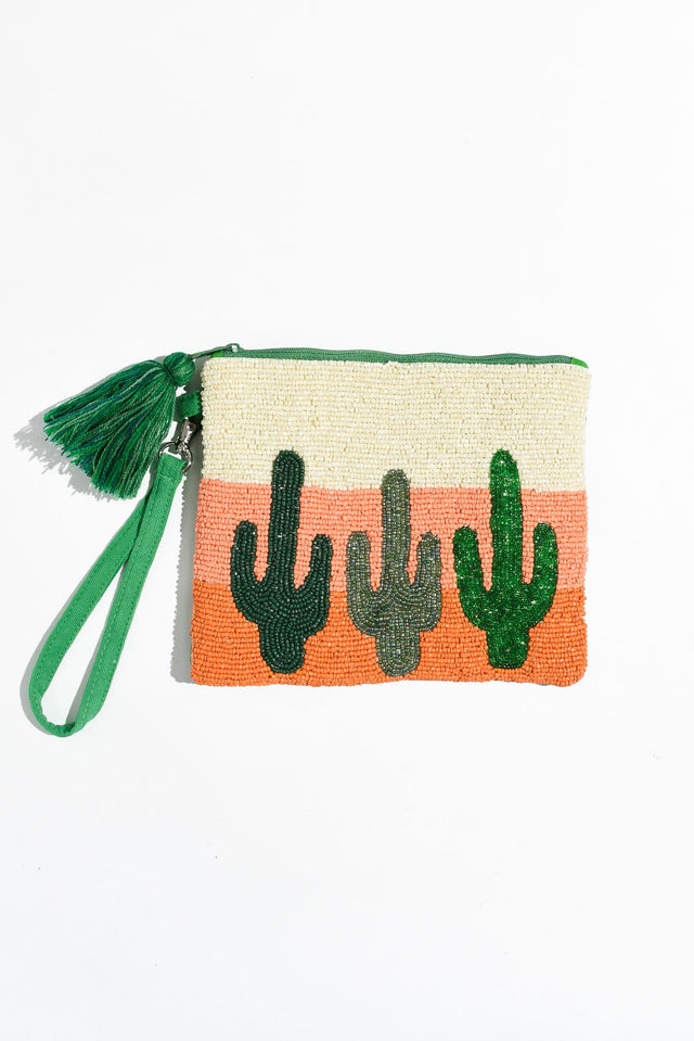 Ezra Green Cactus Beaded Clutch