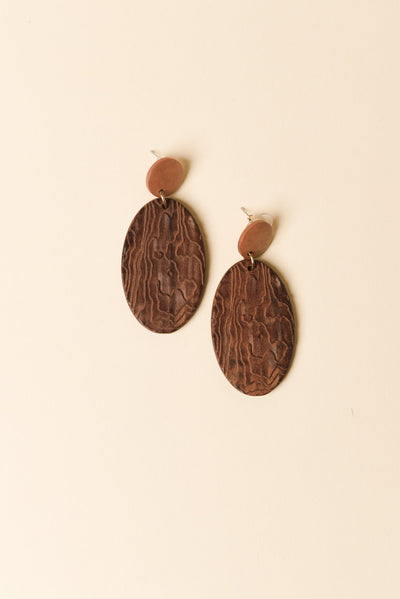 Gany Brown Oval Pendant Earrings