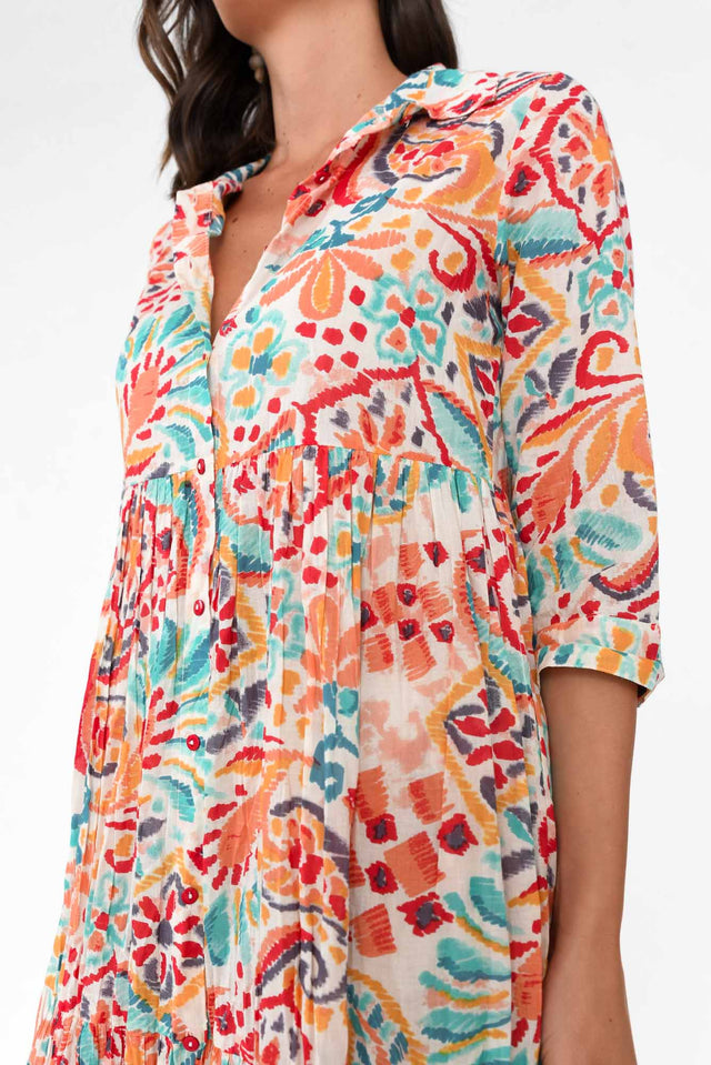 Giza Orange Abstract Organic Cotton Collared Dress image 5