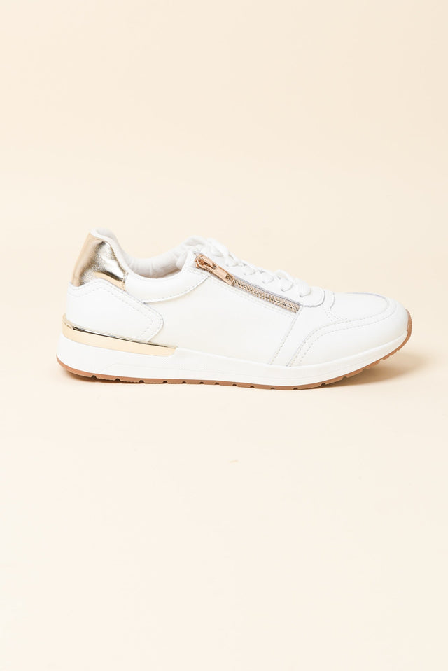 Glebe White Contrast Leather Zip Sneaker