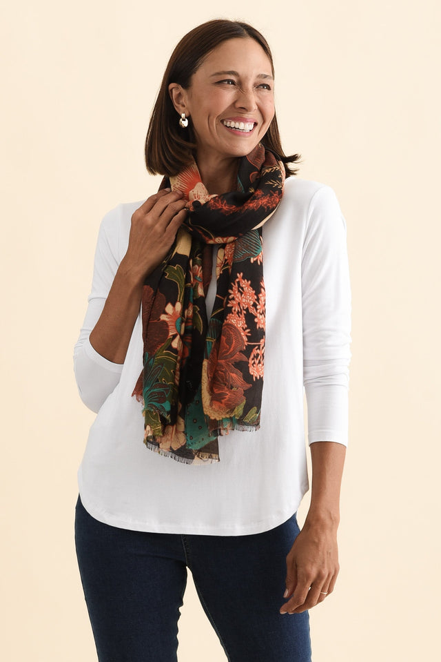 Hazlett Dark Brown Floral Scarf