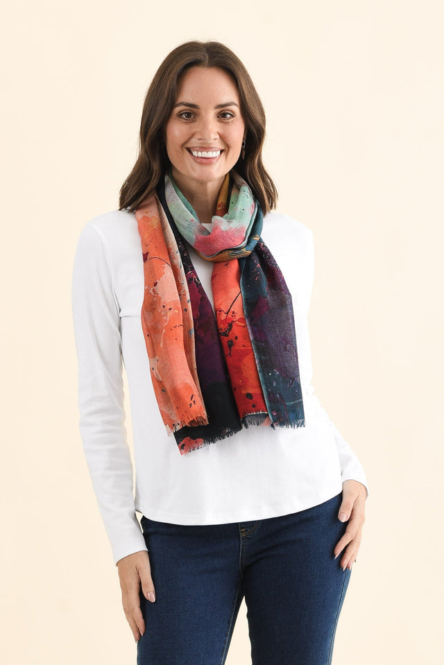 Izmir Orange Watercolor Merino Wool Scarf image 1