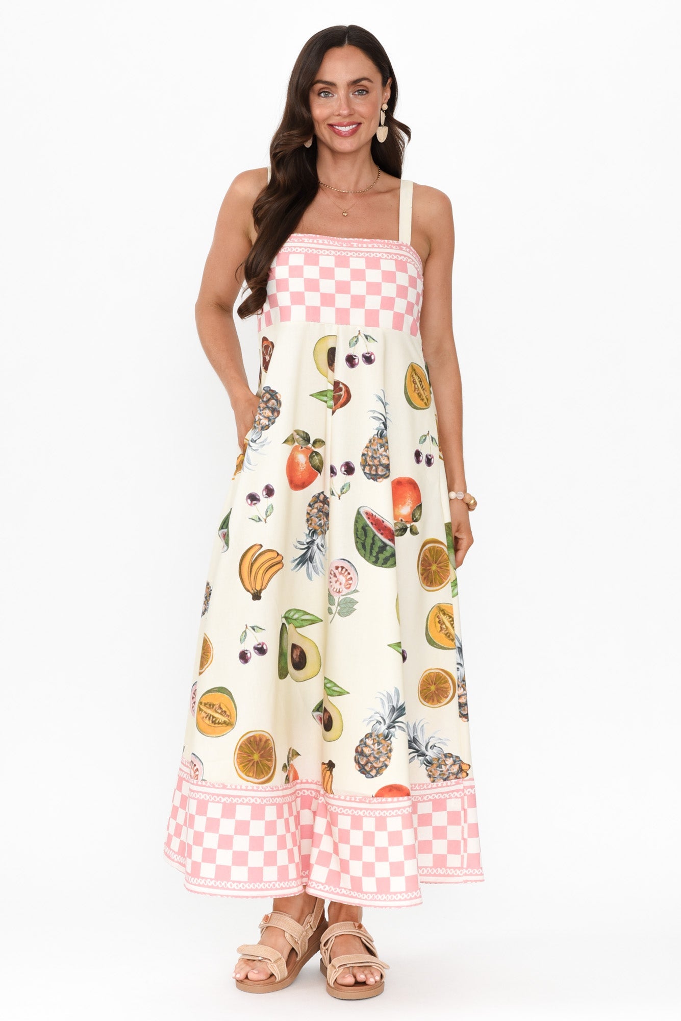 Karris Pink Harvest Linen Blend Dress Blue Bungalow USA