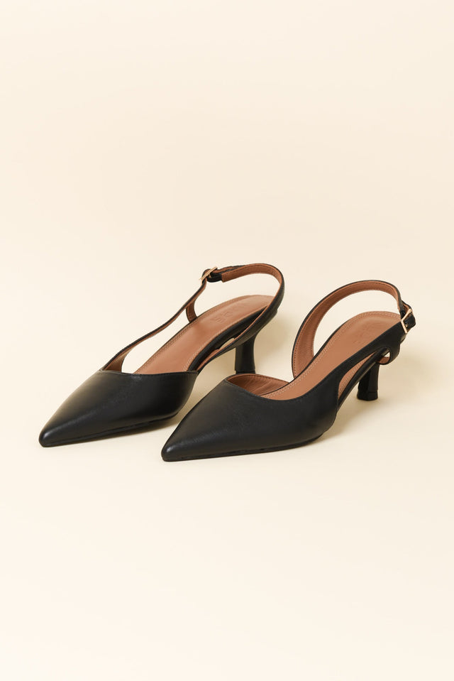 Kaylee Black Leather Slingback Heel