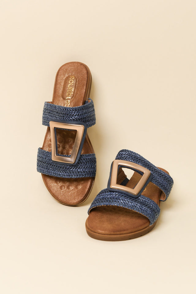 Kimberley Blue Raffia Buckle Slide