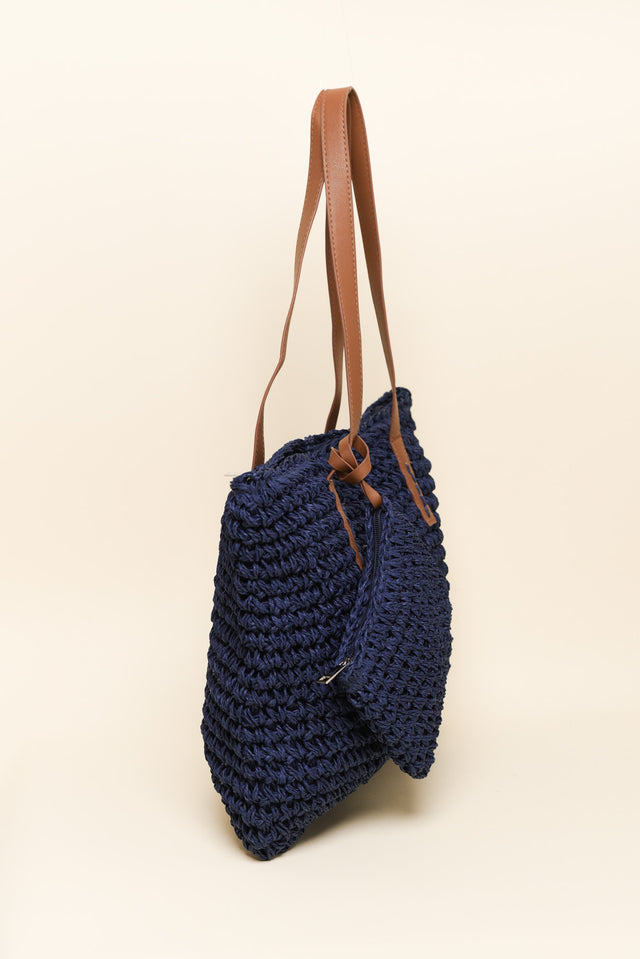 Kirby Navy Straw Tote Bag