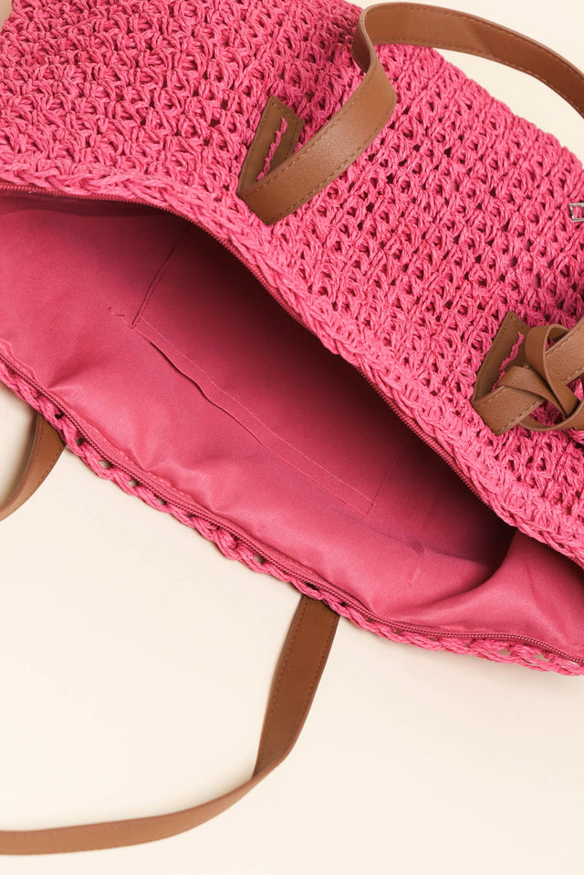 Kirby Pink Straw Tote Bag image 3