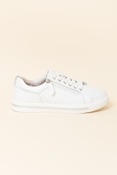 Koko White Leather Zip Sneaker