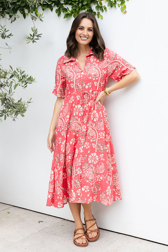 Leigh Red Flower Tie Dress