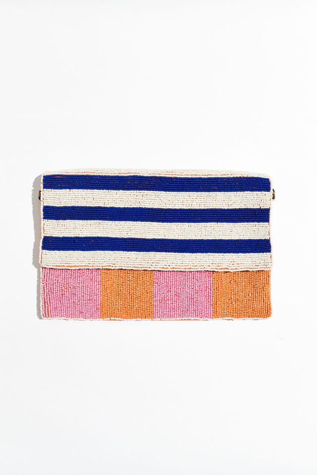 Lilibet Blue Stripe Beaded Clutch