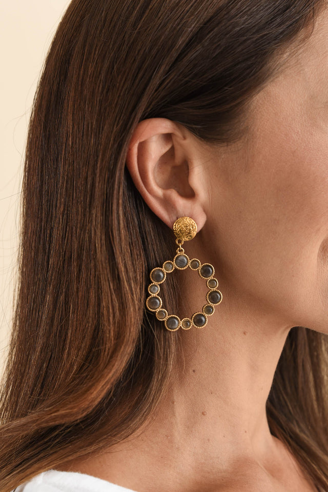 Lively Black Crystal Circle Earrings image 2