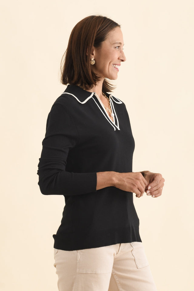 Makenna Black Collared Knit Top image 3