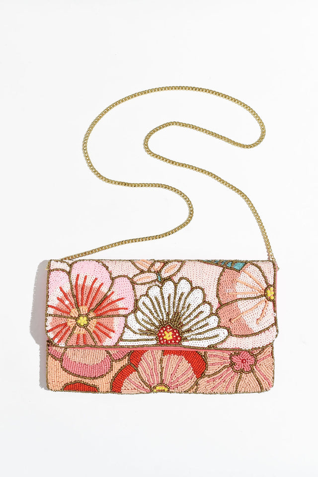 Mallory Pink Floral Beaded Clutch