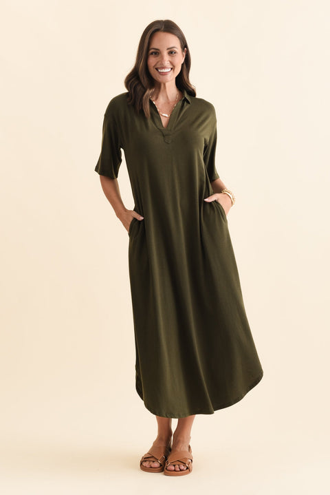PREORDER short sleeve gathered waist t-shirt dress | blueberries | bamboo