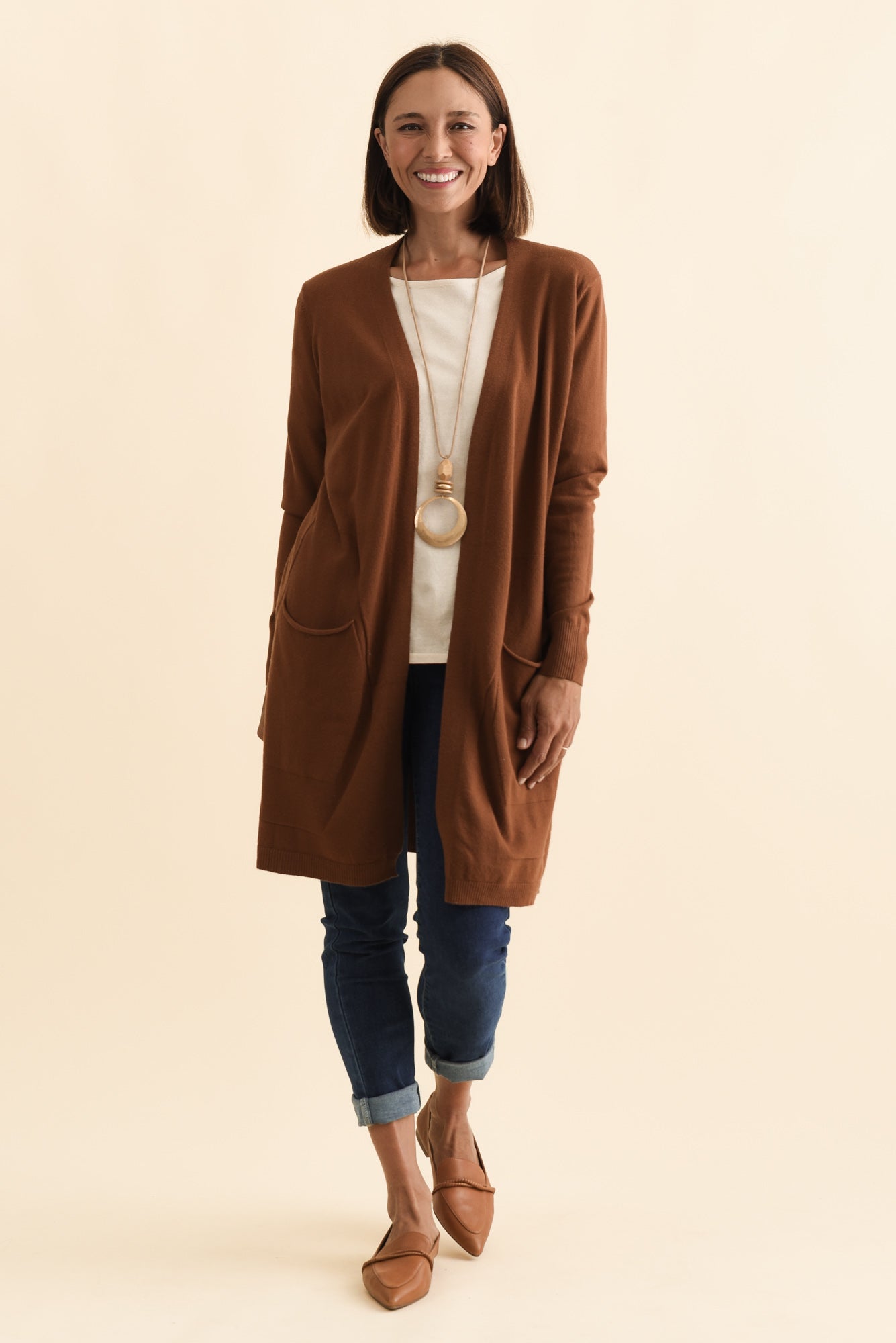 Mary Chocolate Pocket Cardigan - Blue Bungalow USA