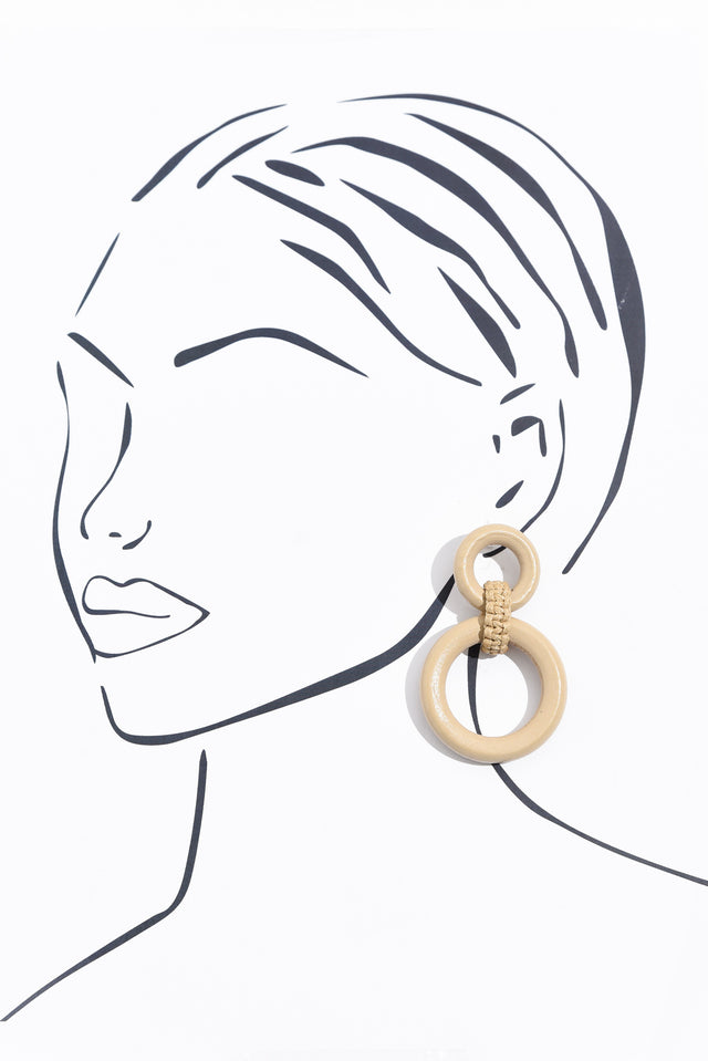 Meadow Taupe Wood Circle Earrings