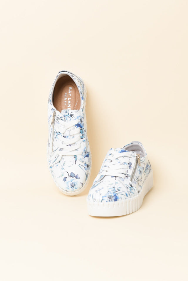Merusa Blue Floral Leather Platform Sneaker